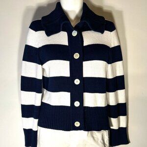 Chaps SZ L Navy & White Boxy button front cardigan Wardrobe Staple 80's Nautical